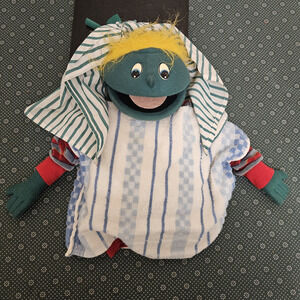 VTG Train Depot Handmade BOY Green Blonde SHEPHERD Hand Puppet 70s 80s 14 in